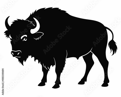 Bison vector silhouette black forest animal on a white background