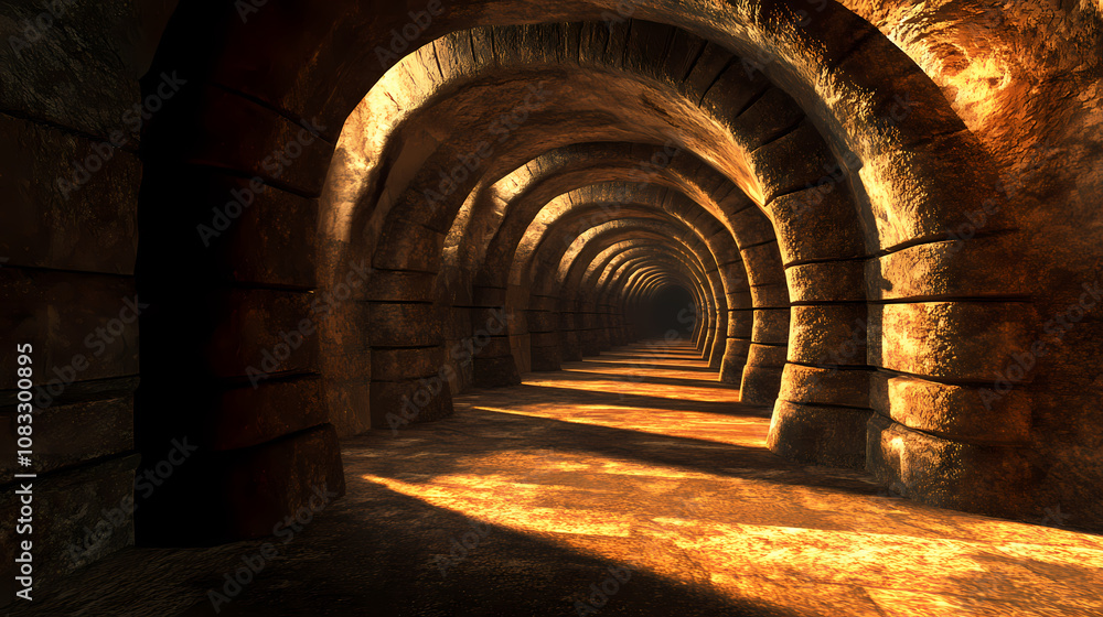 Naklejka premium 3d rendering of a tunnel within an ancient gold mine. Subterranean. Illustration