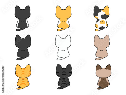 SET OF CATS LOOKED FROM BACK WITH VARIOUS PATTERNS