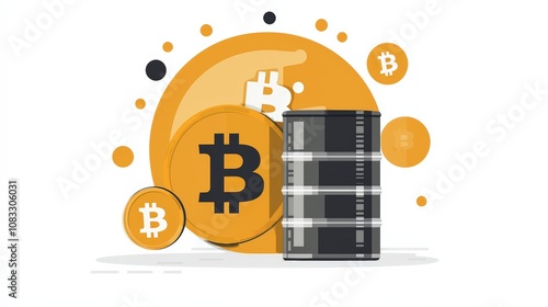 Bitcoin and Oil Barrel Icons on Contrasting Backgrounds photo