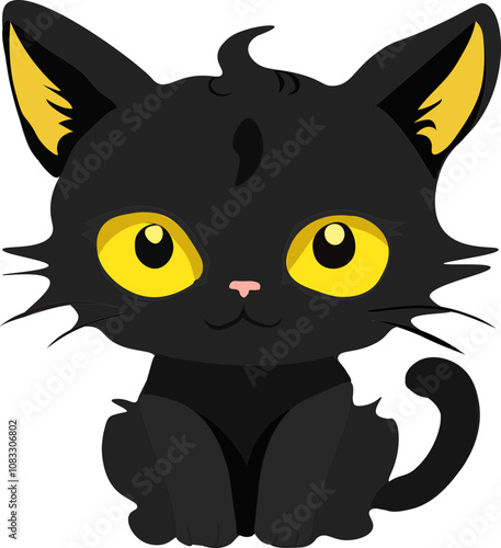 Abstract Cute funny cat Kitten with yellow eyes Childish style