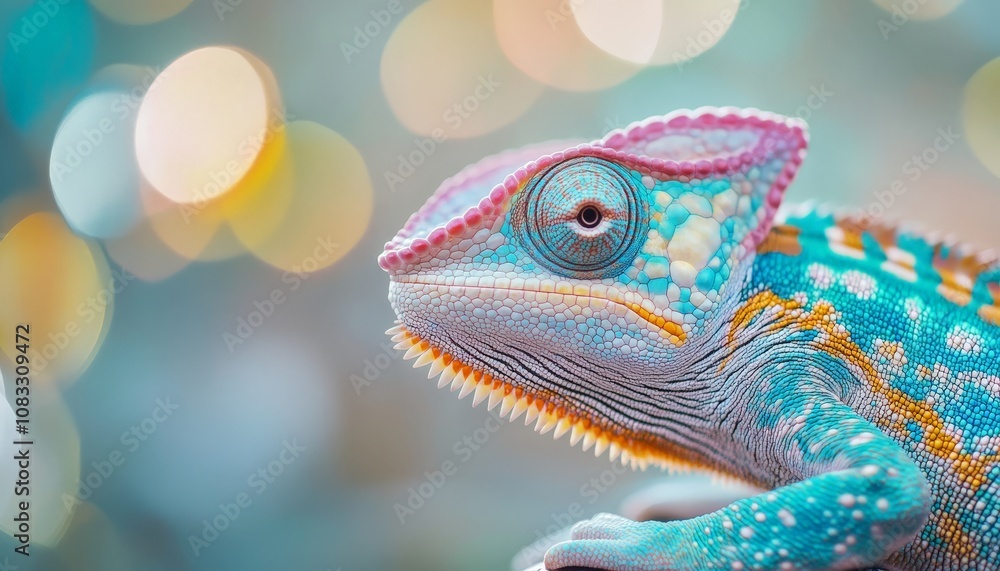 Obraz premium Colorful Chameleon with Bokeh Background.