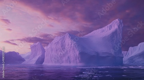 An awe-inspiring view of a massive iceberg drifting under a polar twilight sky in the Arctic Ocean, Arctic iceberg scene, Cinematic style