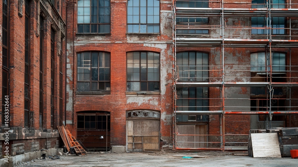 custom made wallpaper toronto digitalAn old brick building with scaffolding and a doorway.