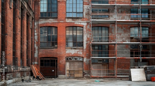 Wallpaper Mural An old brick building with scaffolding and a doorway. Torontodigital.ca