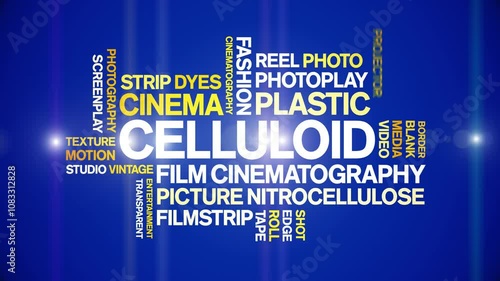 Celluloid animated word cloud;text design animation tag kinetic typography seamless loop. photo