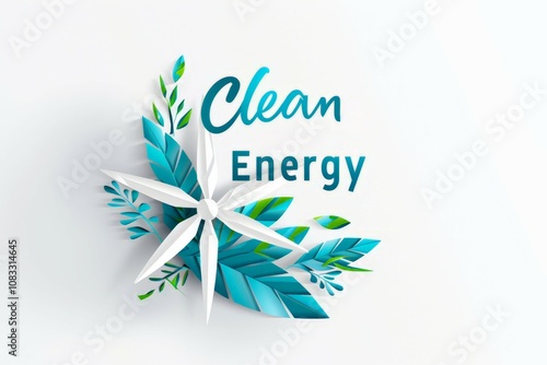 Vibrant and Modern Clean Energy Logo with Wind Turbine and Leaf Elements Representing Sustainability and Innovation in Renewable Energy Solutions photo