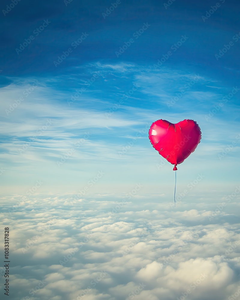 Fototapeta premium pink heart balloons floating in the sky Heart balloon floating in the sky above clouds