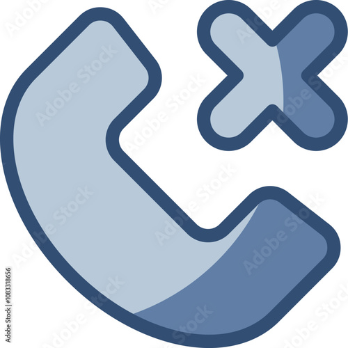 rejected call icon, phone call block symbol, transparent background. replaceable blue color design