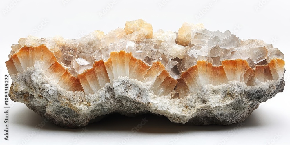 Obraz premium Banded aragonite stone, intricate layers, set on white background, front light