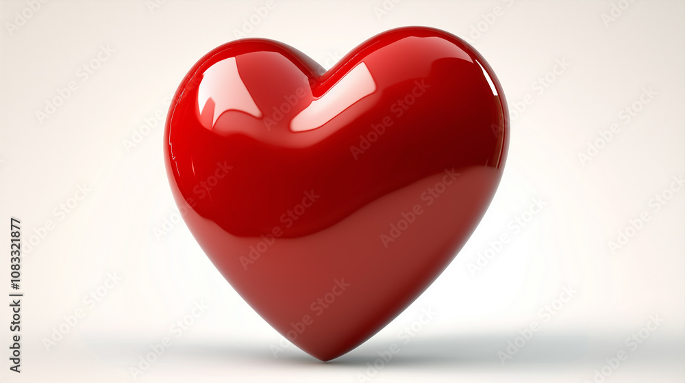 Fototapeta premium Glossy red heart representing love and romance on white background