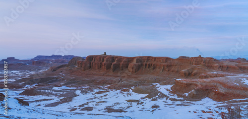 The winter snow scenery of Devil's City, a famous scenic spot in Xinjiang, China, on February 21, 2023 photo