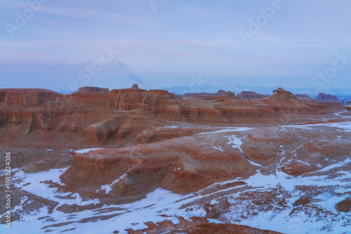 The winter snow scenery of Devil's City, a famous scenic spot in Xinjiang, China, on February 21, 2023 photo