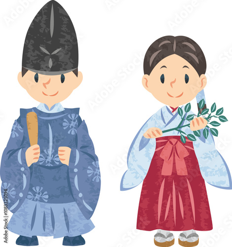 神道　神社　巫女　神主　イラスト