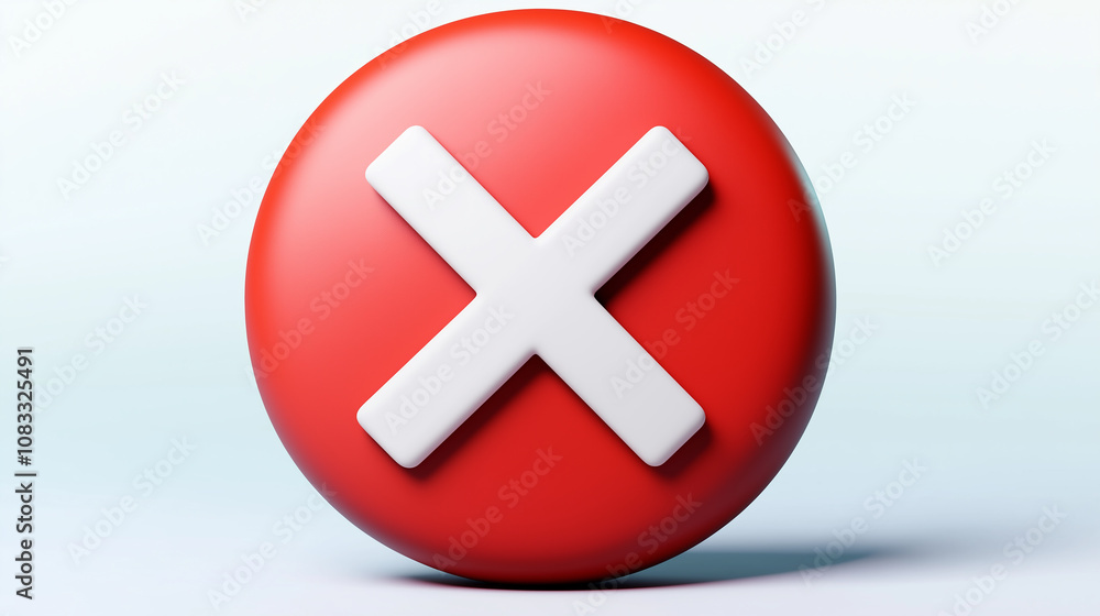 Fototapeta premium White cross sign on red circular button symbolizing rejection