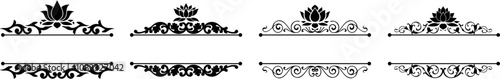 ornate decorative vintage lotus frames and scroll elements. Classic calligraphy swirls, swashes, dividers. Good for greeting cards, wedding invitations, restaurant menu, royal certificates.