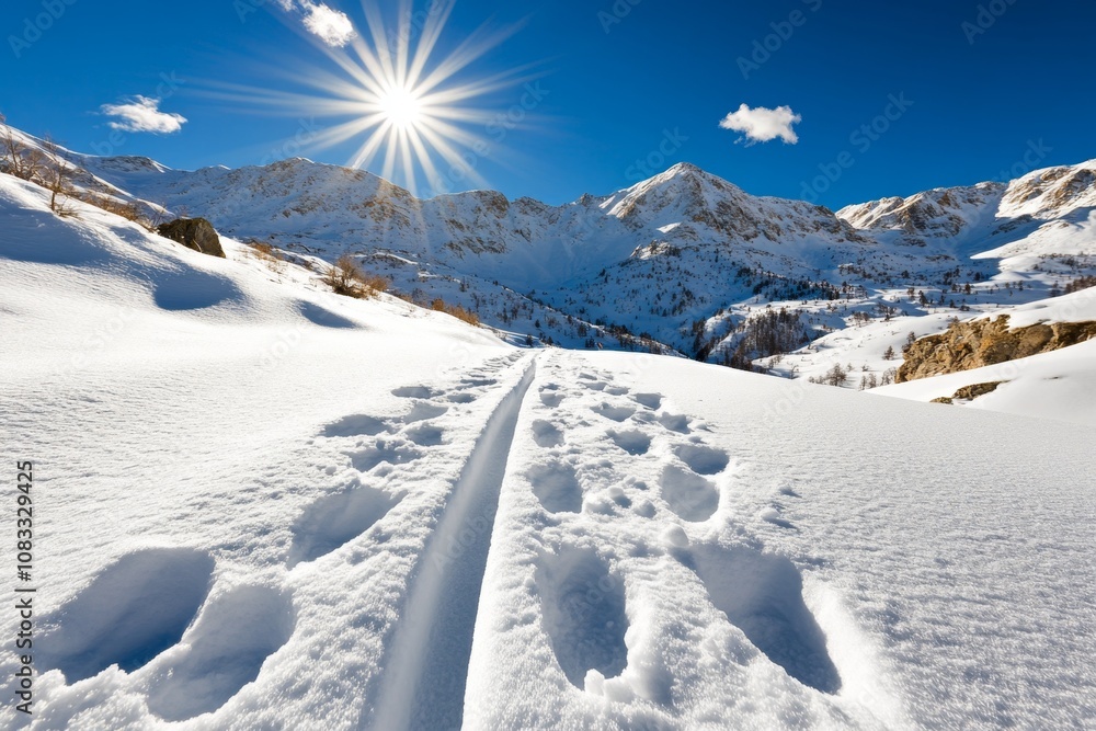 Obraz premium Minimalist graphic of sled runners and snow tracks, clean and modern style