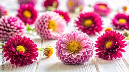 Vibrant Cosmos Flowers on a table, A Macro Botanical Arrangement with Saffron and Petals V2