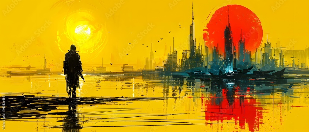 Fototapeta premium Futuristic cityscape at dusk.