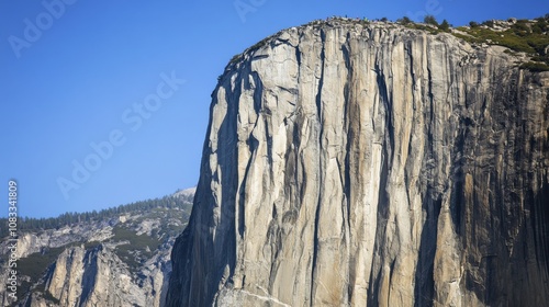 The dramatic ascent of climbers on the vertical granite walls of El Capitan in Yosemite National Park, Mountain scene, Dramatic style