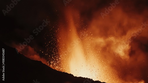 The dramatic eruption of Mount Yasur volcano on Tanna Island, Vanuatu, Volcanic scene photo