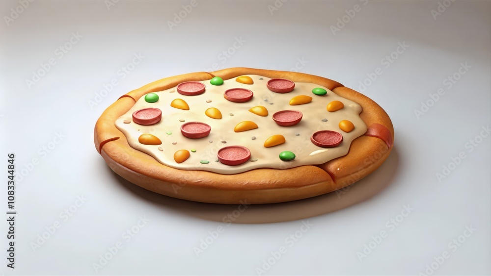 A Close-Up of a Cartoon-Style Pizza with Toppings