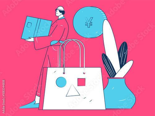 Holiday shopping people doing e-commerce online shopping flat vector concept operation hand drawn illustration
 photo