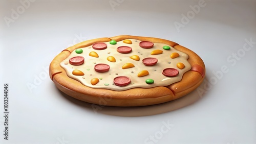 Obraz na płótnie A Close-Up of a Cartoon-Style Pizza with Toppings w salonie