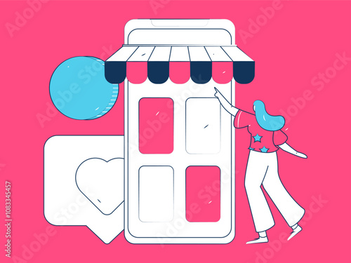 Holiday shopping people doing e-commerce online shopping flat vector concept operation hand drawn illustration
 photo