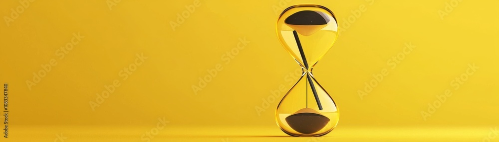 Fototapeta premium A golden hourglass sits against a vibrant yellow background, symbolizing the passage of time and the importance of moments.