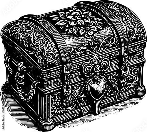 vintage hand drawn antique engraving Victorian treasure box vector illustration 