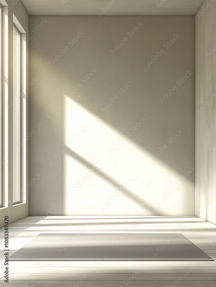 Fototapeta premium A minimalist interior space with natural light and a yoga mat, ideal for meditation or exercise.