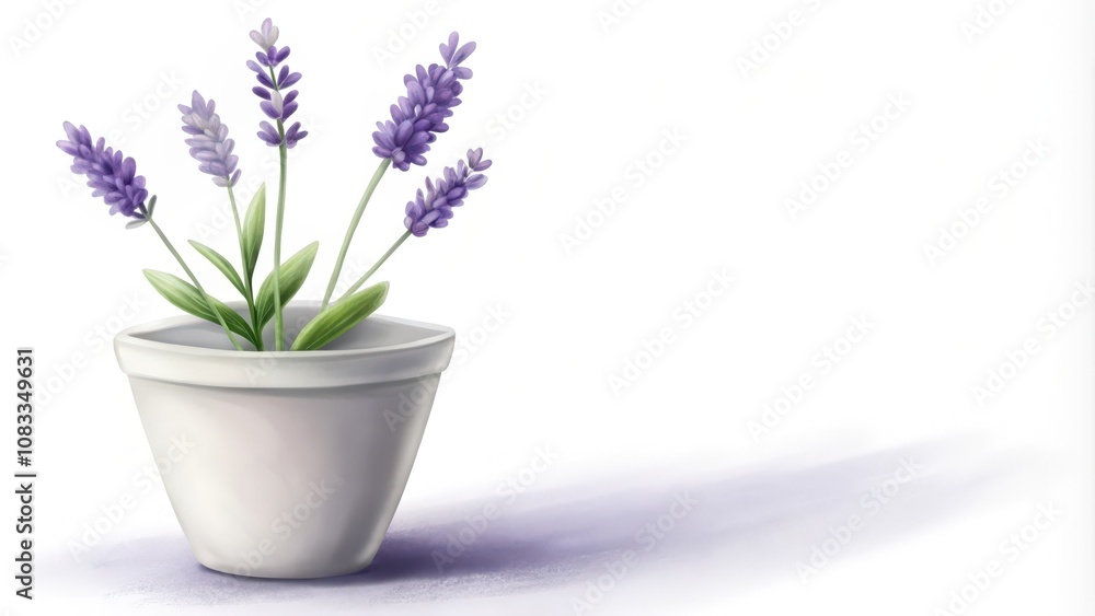 Fototapeta premium A potted lavender plant with purple flowers and green leaves