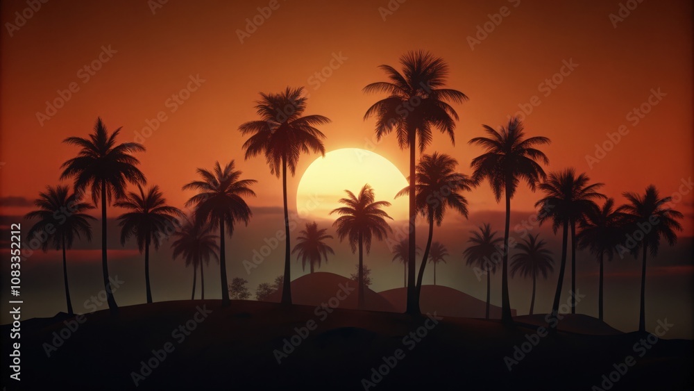 Fototapeta premium Silhouette of Palm Trees Against a Vivid Sunset