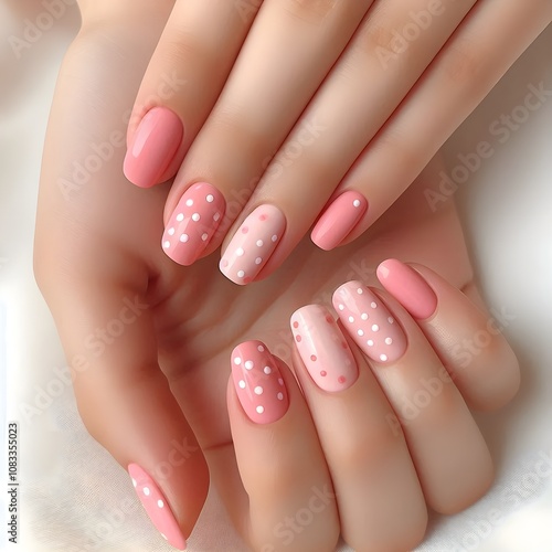 Cute polka dot minimalist manicure on a white background