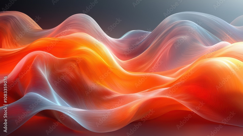 Fototapeta premium Colorful abstract waves of fabric flowing gracefully in a digital art style, creating a mesmerizing visual experience