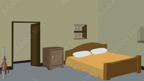 poor house indoor design.Farmer's mud house inside design vector illustration