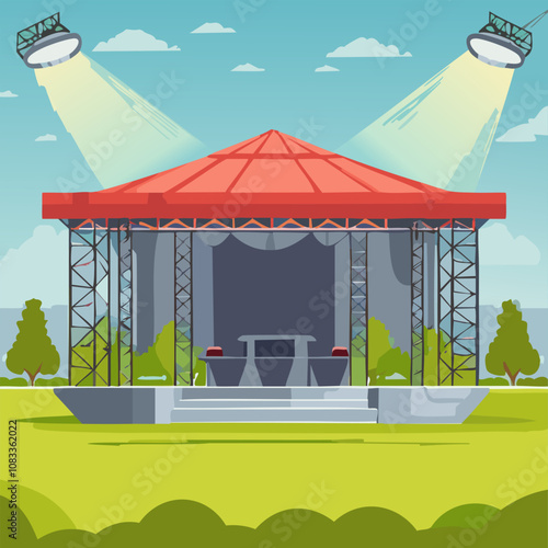 Circus stage with spotlights. Vector illustration in flat style.