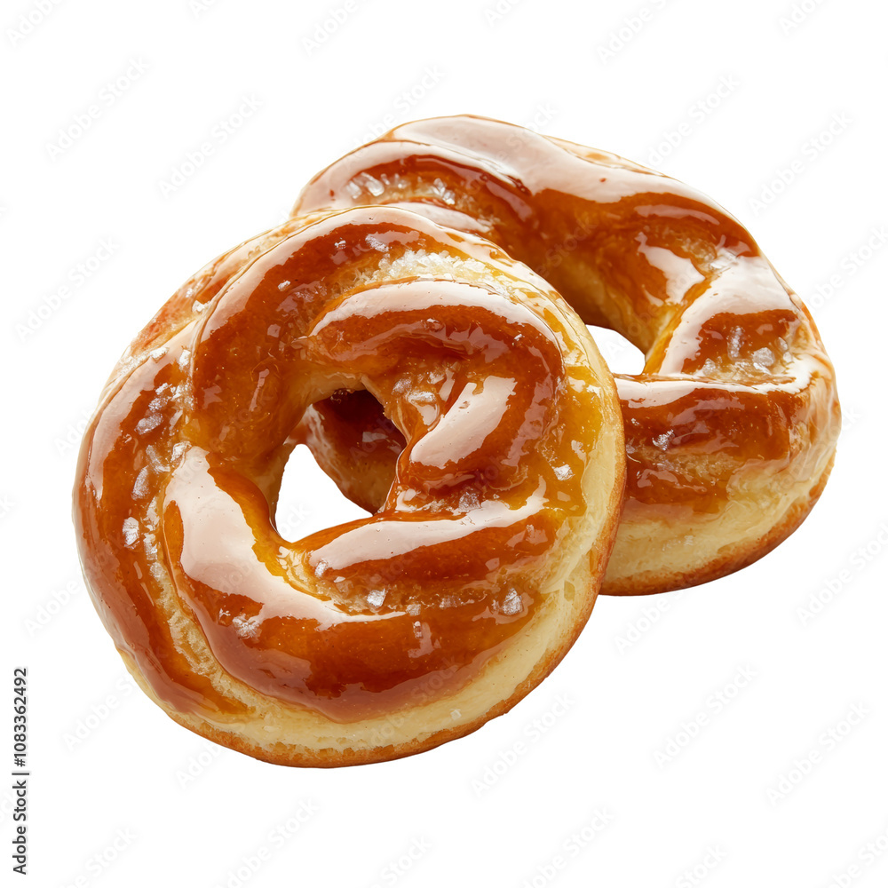 Fototapeta premium Sweet, glazed pastries with a twisted shape, showcasing a shiny caramel coating.