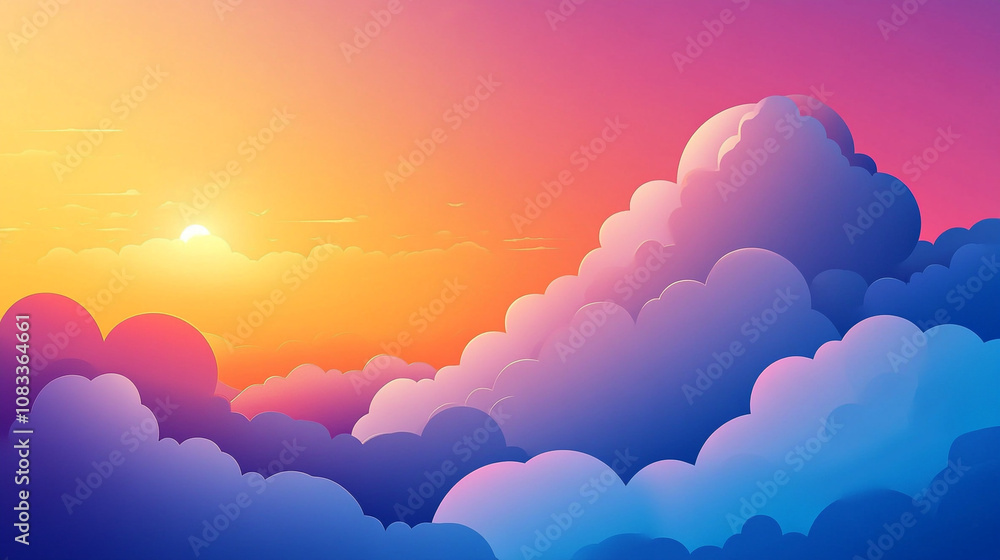 Fototapeta premium Beautiful sunrise over colorful clouds in a serene sky during early morning hours