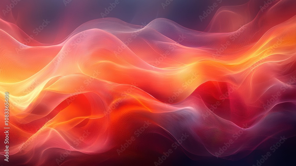 Obraz premium Colorful swirling abstract waves of red, orange, and yellow light creating a dynamic visual effect in a dark background