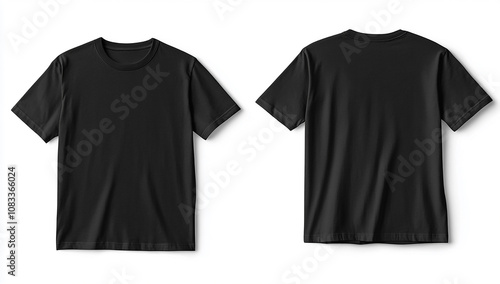 Black T-shirt template, front and back, isolated on a white background. Mockup