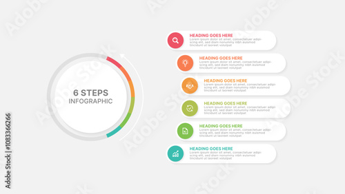 Modern Circular Round Infographic Design Template with 6 Data Points