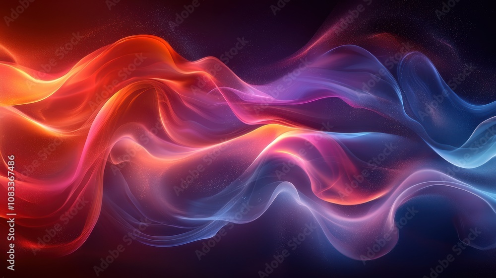 Obraz premium Colorful abstract waves of light in vibrant hues flowing smoothly across a dark background creating a mesmerizing visual effect