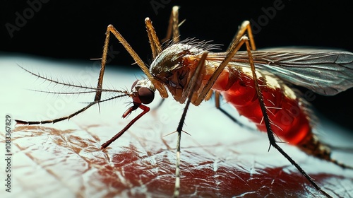 macro of full body mosquito eat blood form skin. photo