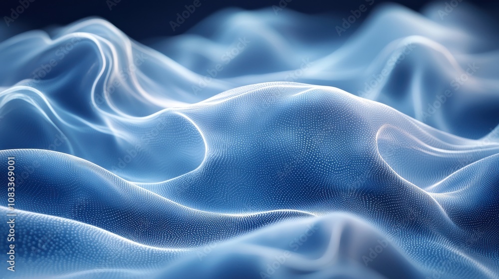 Fototapeta premium Soft blue waves of fabric create a serene and tranquil texture in the calm light of early morning hours