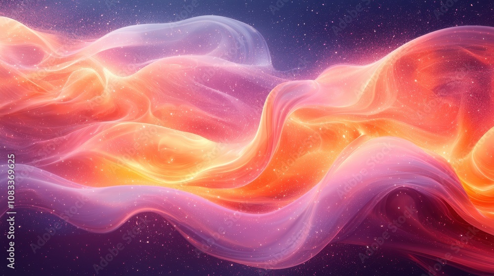 Obraz premium Colorful cosmic waves illuminate the night sky with vibrant hues of orange and pink, creating a stunning visual experience