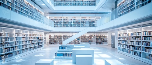 A hightech library with flowing digital data streams, symbolizing the merging of cloud storage solutions and digital transformation in information access photo