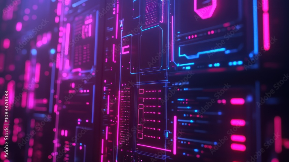 Obraz premium Abstract Digital Interface with Neon Lights