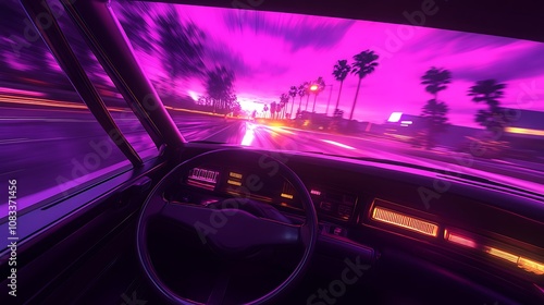 Driving through neon streets cityscape photography urban night perspective motion